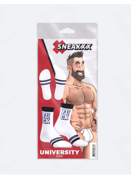 Calzini Bianchi SneakXX Fuck University packaging