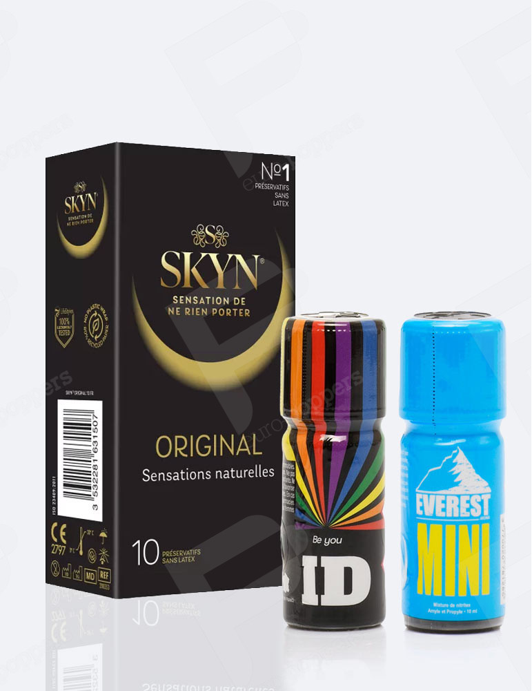 Pacco Sex Safe – 2 poppers + 10 preservativi Skyn